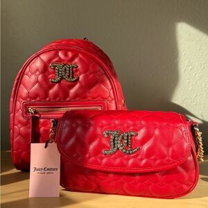 Juicy Couture Red Quilted Backpack with Gold Embellishments